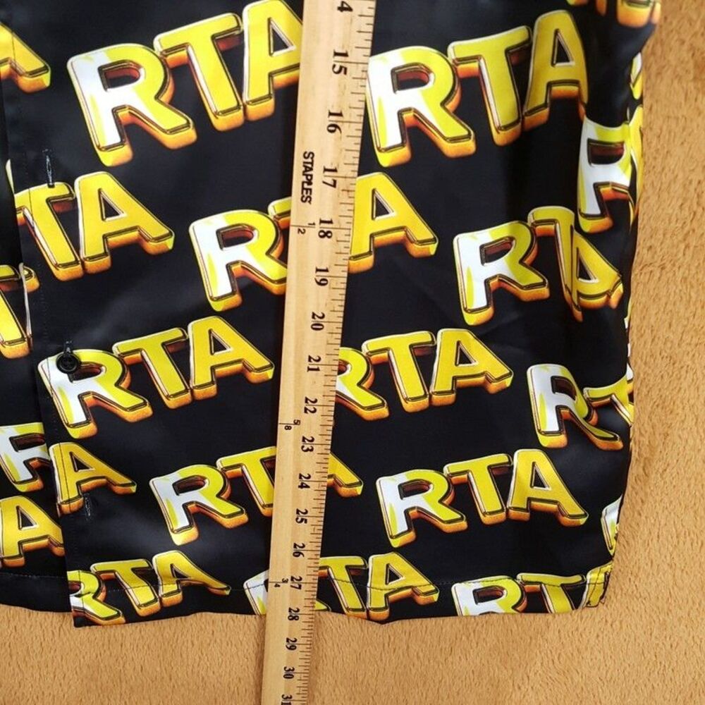 RTA Button Shirt Mens Medium Black Gold Short Sleeve Logo NATHAN $160 - Picture 6 of 8